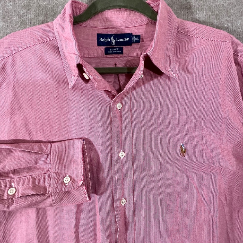 Ralph Lauren Button Down Shirt Mens XL Flesh Pony Gingham Cotton Blake Preppy